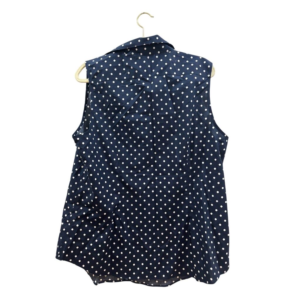 Lauren Ralph Lauren Navy and White Polka Dot Sleeveless Button-Down Top XL - Picture 3 of 3